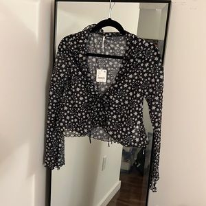 Long sleeve free people sheer star tie top